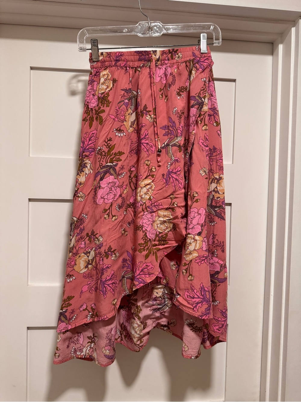 High-Low Floral Midi Skirt in Dusty Rose